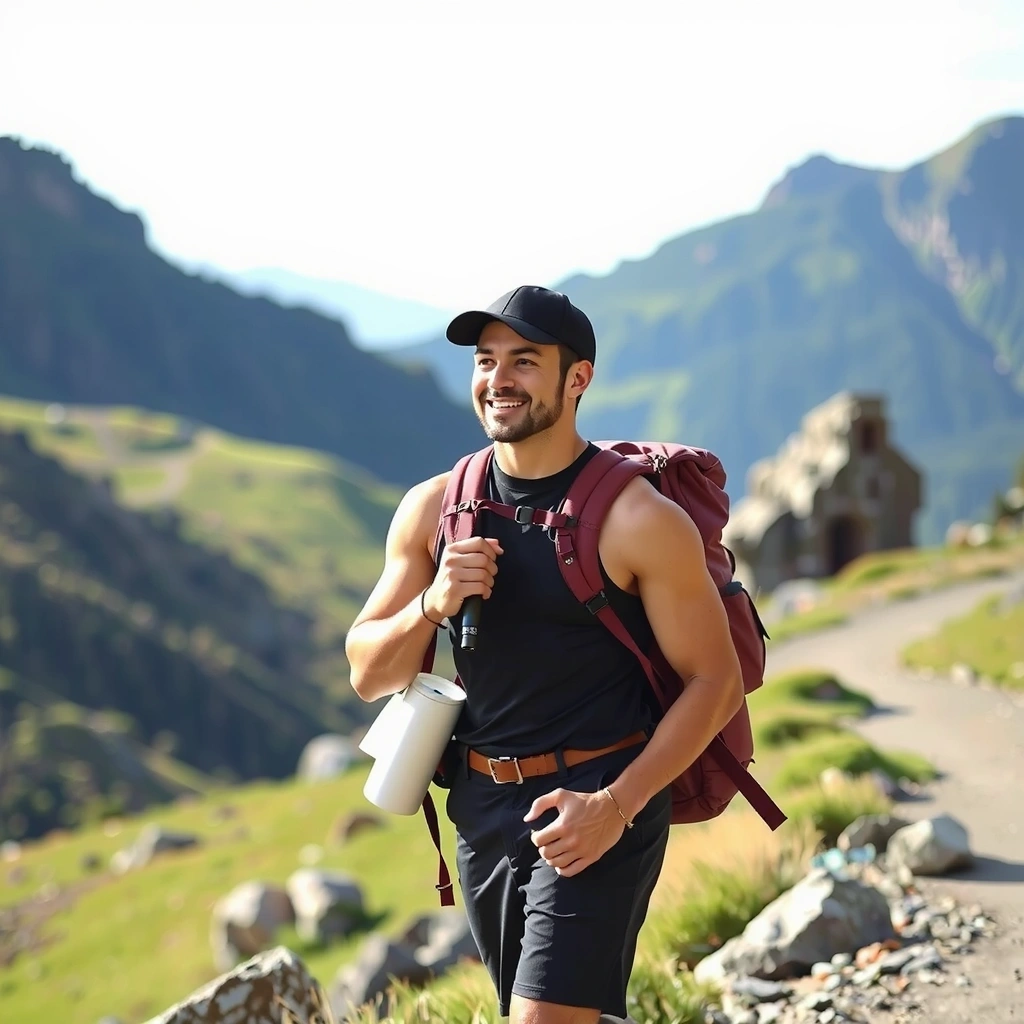 Active man hiking in nature